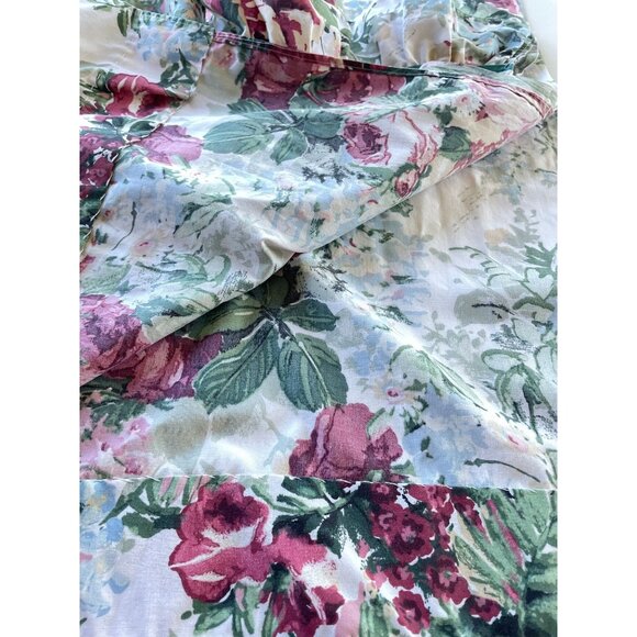 Vintage 80s curtain, pink green cabbage roses, ruffled bottom, long single panel - Picture 8 of 10